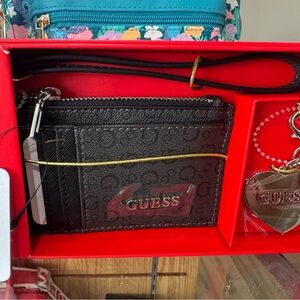 GUESS Black Card Holder and Heart Keychain Set